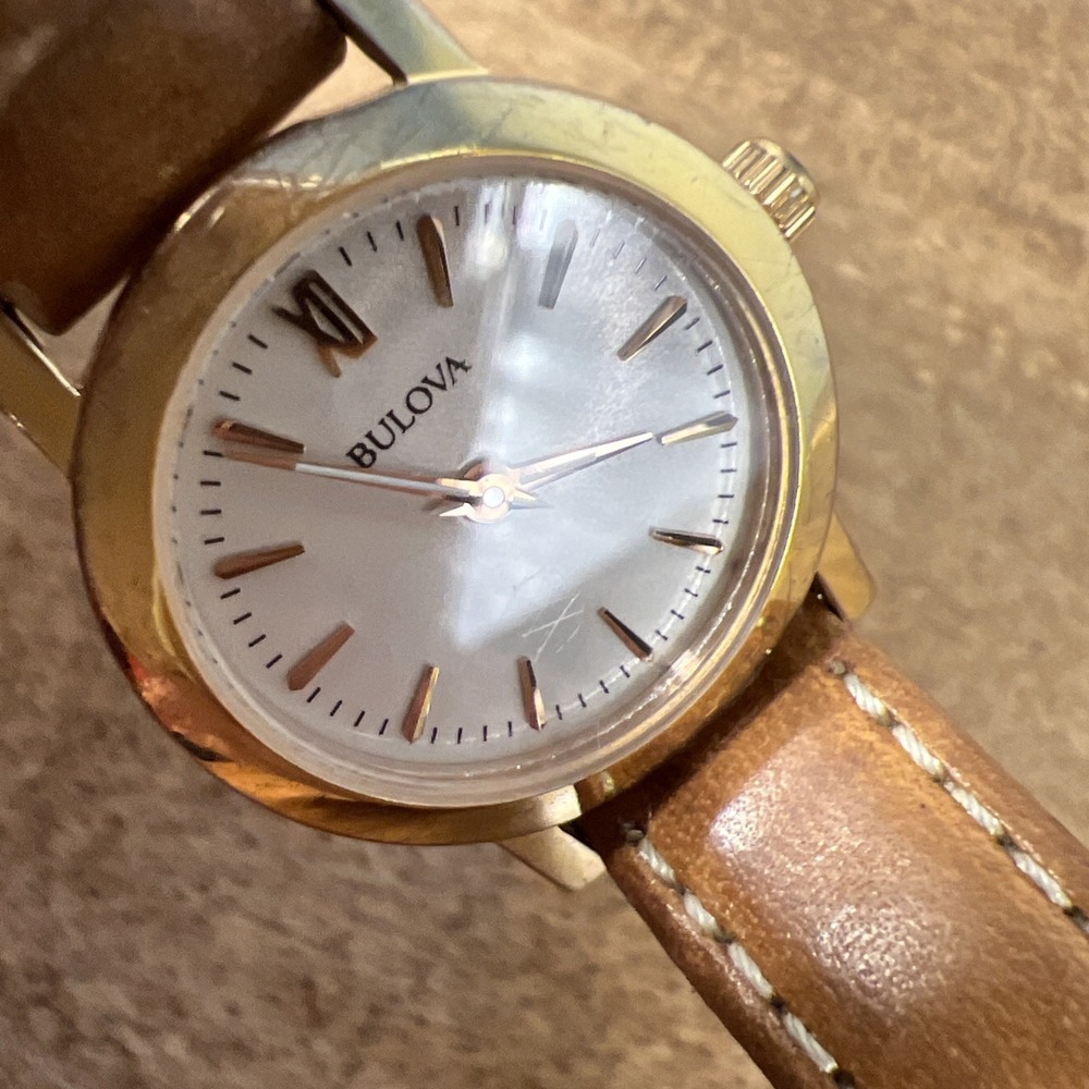 Bulova Women's Analog Brown Genuine Leather Gold Tone Quartz Watch Needs Battery - Picture 16 of 16